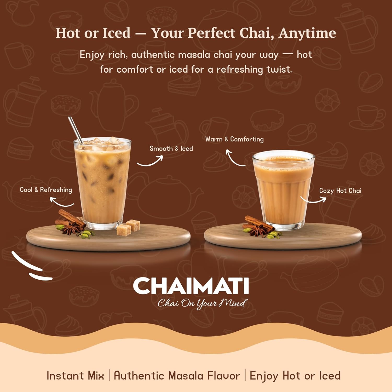Chaimati Masala Dairy-Free Instant Chai Mix, 2 LB (908 gm) | Sweetened, Vegan Friendly, Gluten Free | Powdered Tea, Makes 30 Cups | Cinnamon, Ginger, Cardamom | Ready in Seconds | Hot or Iced