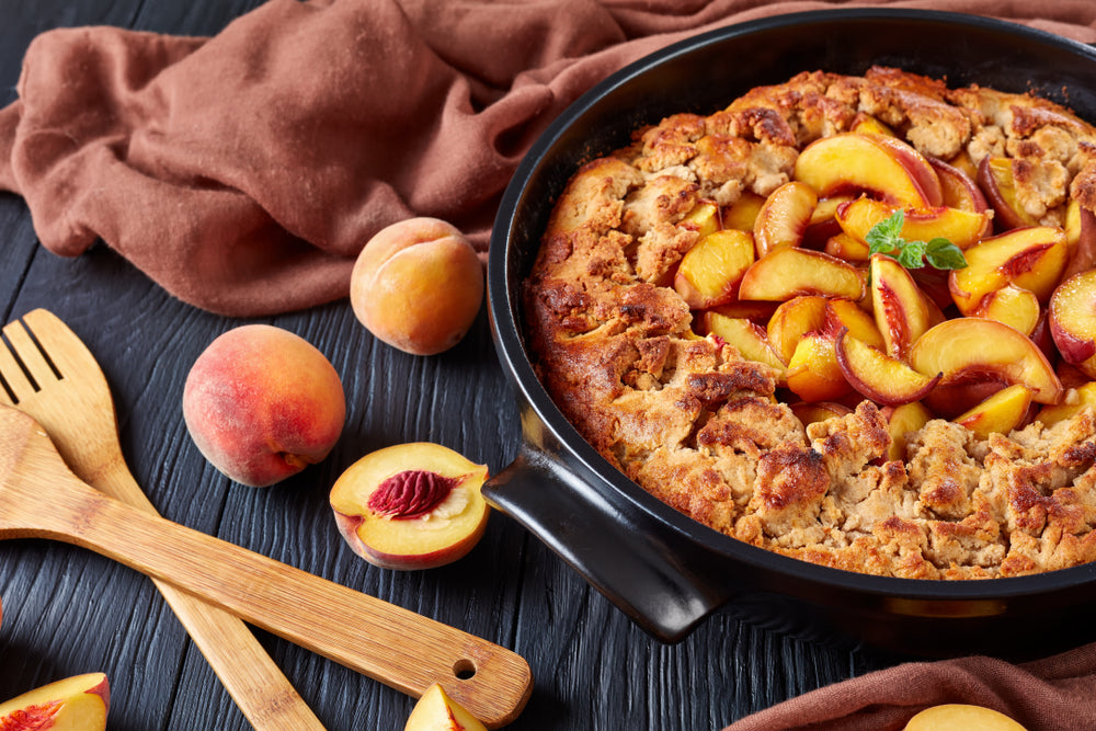 PERFECT PEACH COBBLER WITH A SPRINKLE OF CINNAMON