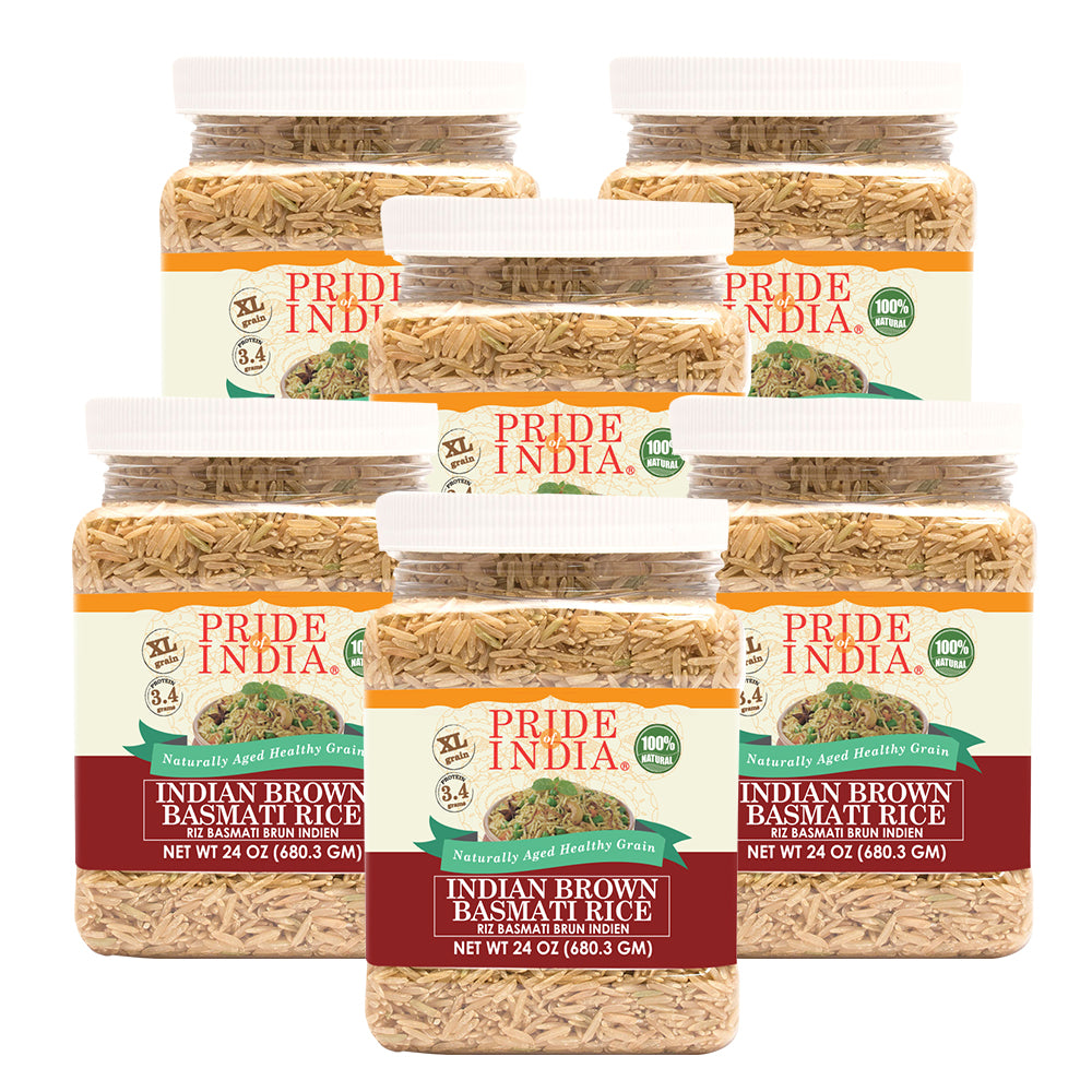 Extra Long Indian Brown Basmati Rice - Naturally Aged Healthy Grain Jar - Pride Of India