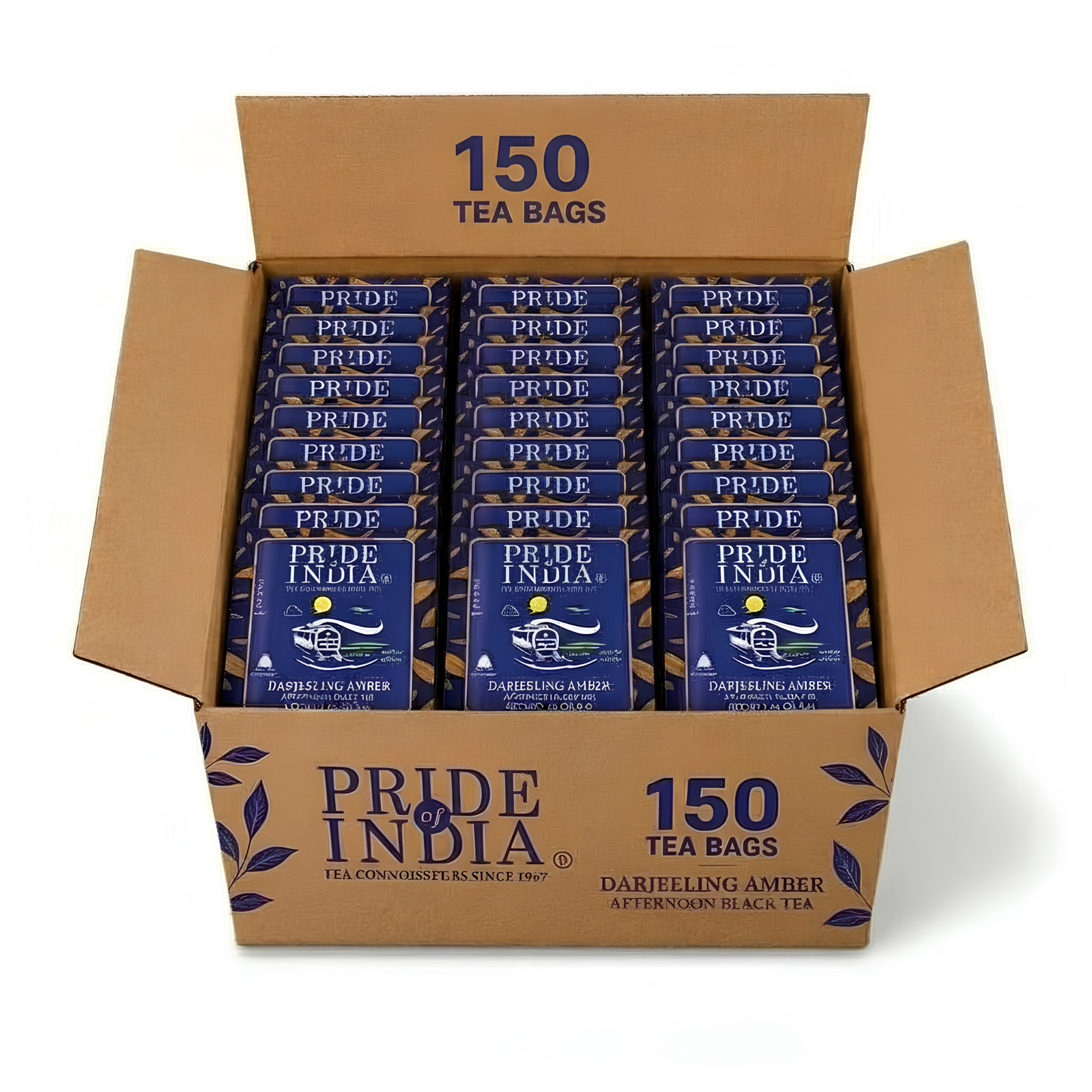 Pride of India Darjeeling Amber Black Tea - 150 Individually Wrapped Full Leaf Pyramid Tea Bags | Bulk Pack for Food Service, Restaurants, Cafes, Hotels, Offices & Daily Tea Drinkers