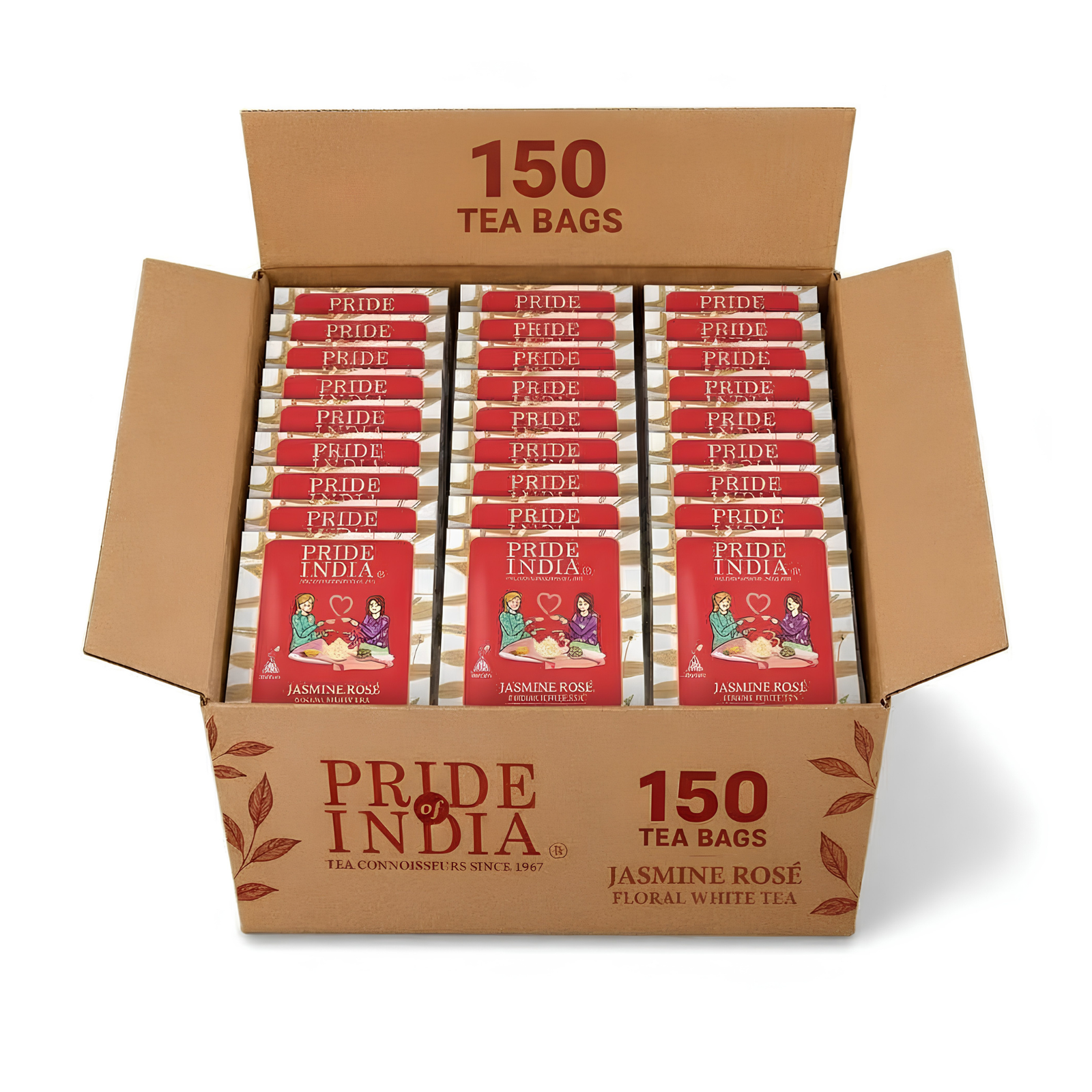 Pride of India Jasmine Rose White Tea - 150 Individually Wrapped Full Leaf Pyramid Tea Bags | Floral White Tea Bulk Pack for Food Service, Cafes, Hotels, Offices & Daily Tea Drinkers