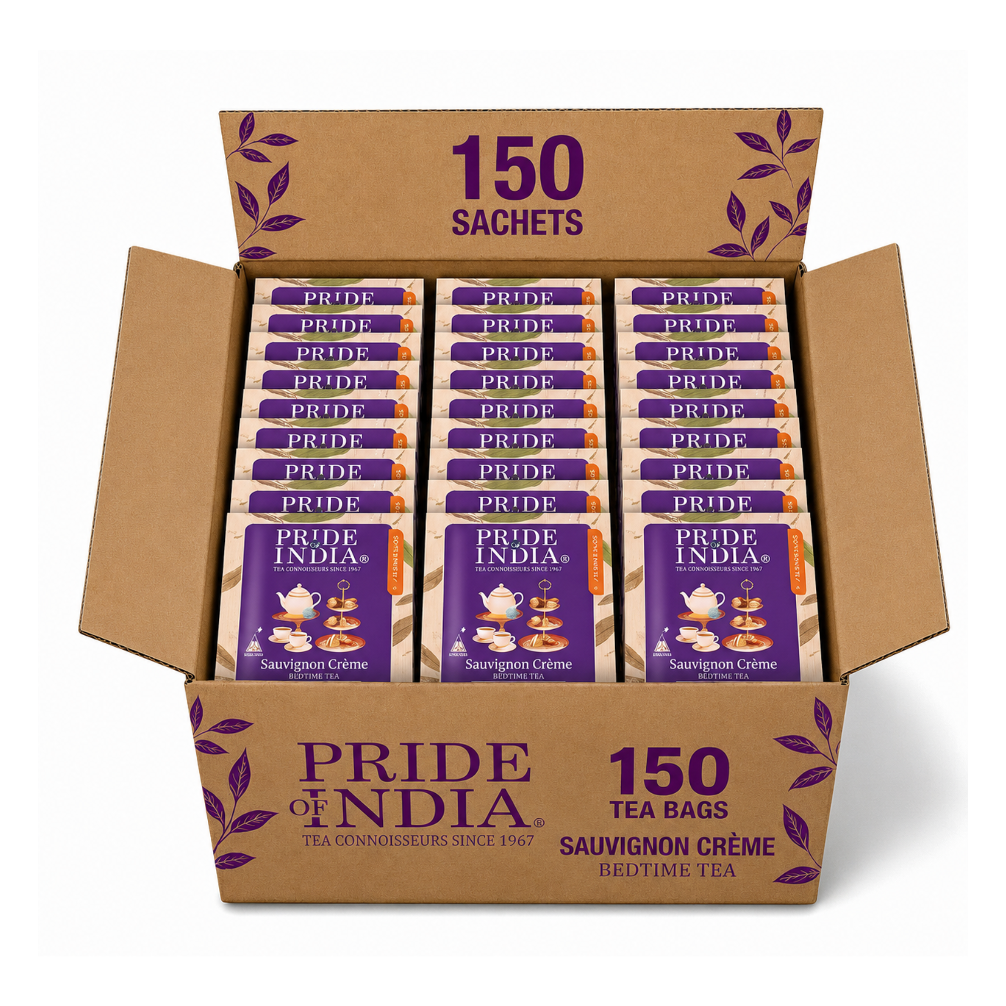 Pride of India Sauvignon Crème Oolong Tea - 150 Individually Wrapped Full Leaf Pyramid Tea Bags | Peach Oolong Tea Bulk Pack for Food Service, Cafes, Hotels, Offices & Daily Tea Drinkers