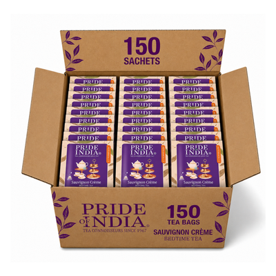 Pride of India Sauvignon Crème Oolong Tea - 150 Individually Wrapped Full Leaf Pyramid Tea Bags | Peach Oolong Tea Bulk Pack for Food Service, Cafes, Hotels, Offices & Daily Tea Drinkers