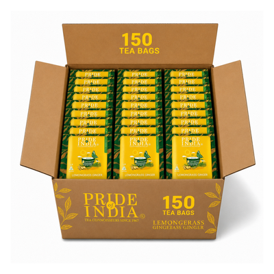 Pride of India Lemongrass Ginger Herbal Tea - 150 Individually Wrapped Full Leaf Pyramid Tea Bags | Refreshing Tea Bulk Pack for Food Service, Cafes, Hotels, Offices & Daily Tea Drinkers