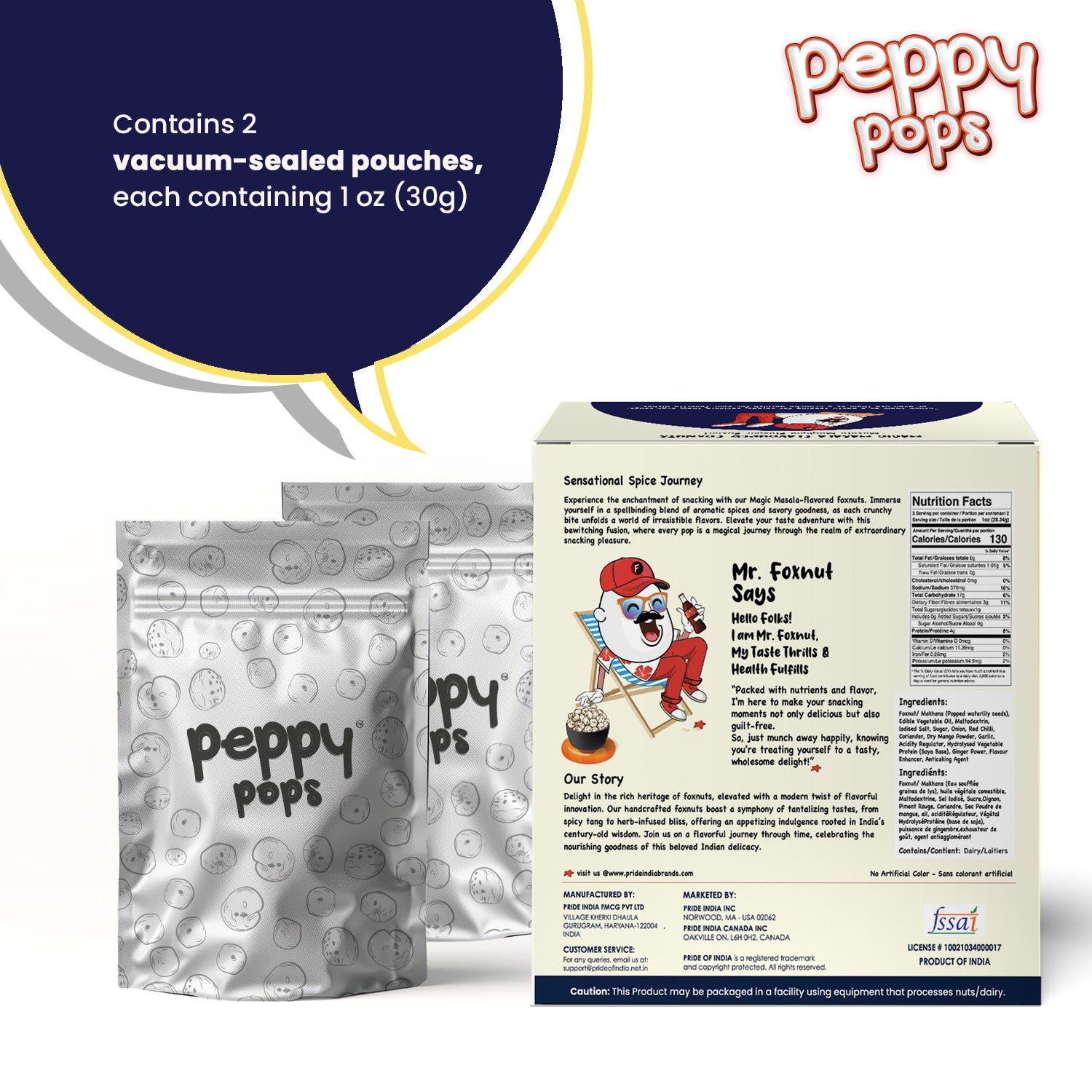 PEPPY POPS MAGICAL MASALA ROASTED FOXNUTS - Pride Of India