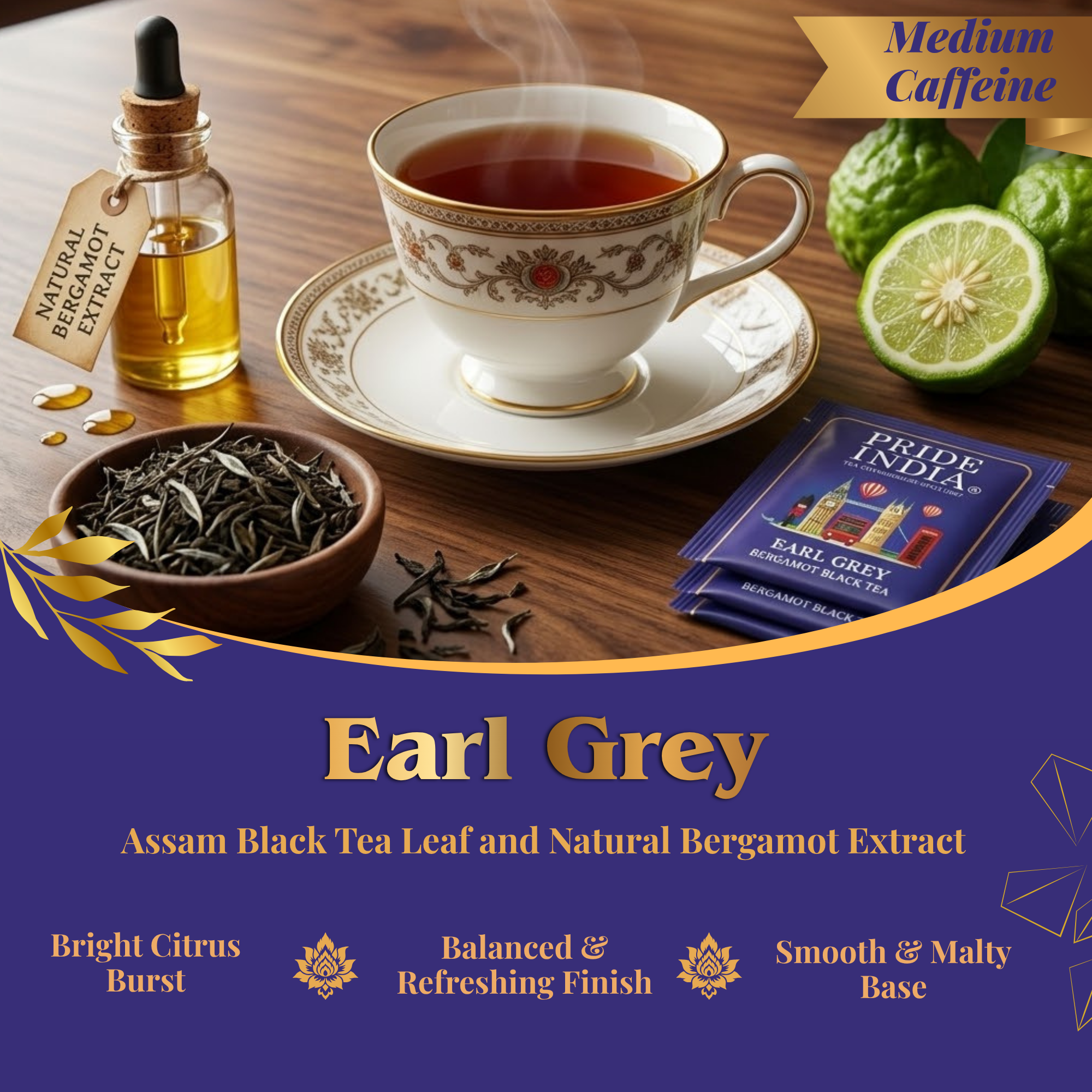 Pride of India Earl Grey Black Tea - 150 Individually Wrapped Full Leaf Pyramid Tea Bags | Bergamot Black Tea Bulk Pack for Food Service, Cafes, Hotels, Offices & Daily Tea Drinkers