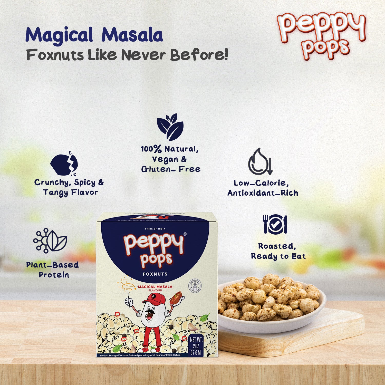 PEPPY POPS MAGICAL MASALA ROASTED FOXNUTS - Pride Of India