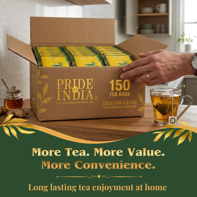 Pride of India Lemongrass Ginger Herbal Tea - 150 Individually Wrapped Full Leaf Pyramid Tea Bags | Refreshing Tea Bulk Pack for Food Service, Cafes, Hotels, Offices & Daily Tea Drinkers
