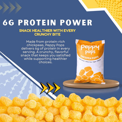 Peppy Pops Chickpea Puffs Masala Magic Flavor - 6 Pack, 12 oz | Indian Spiced High Protein Snacks | Crunchy Better-for-You Snack and Healthy Alternative to Chips with 6g Protein Per Bag