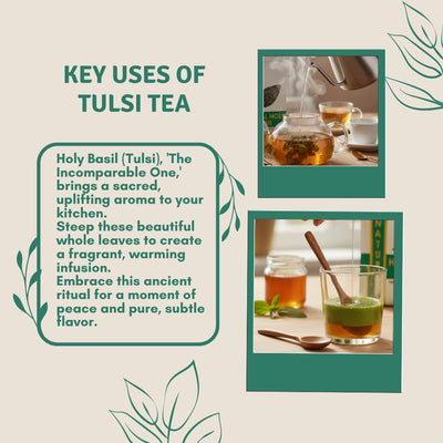 NUTRITEA Natural Tulsi Holy Basil Herbal Full Leaf Tea (Caffeine Free) - Pride Of India