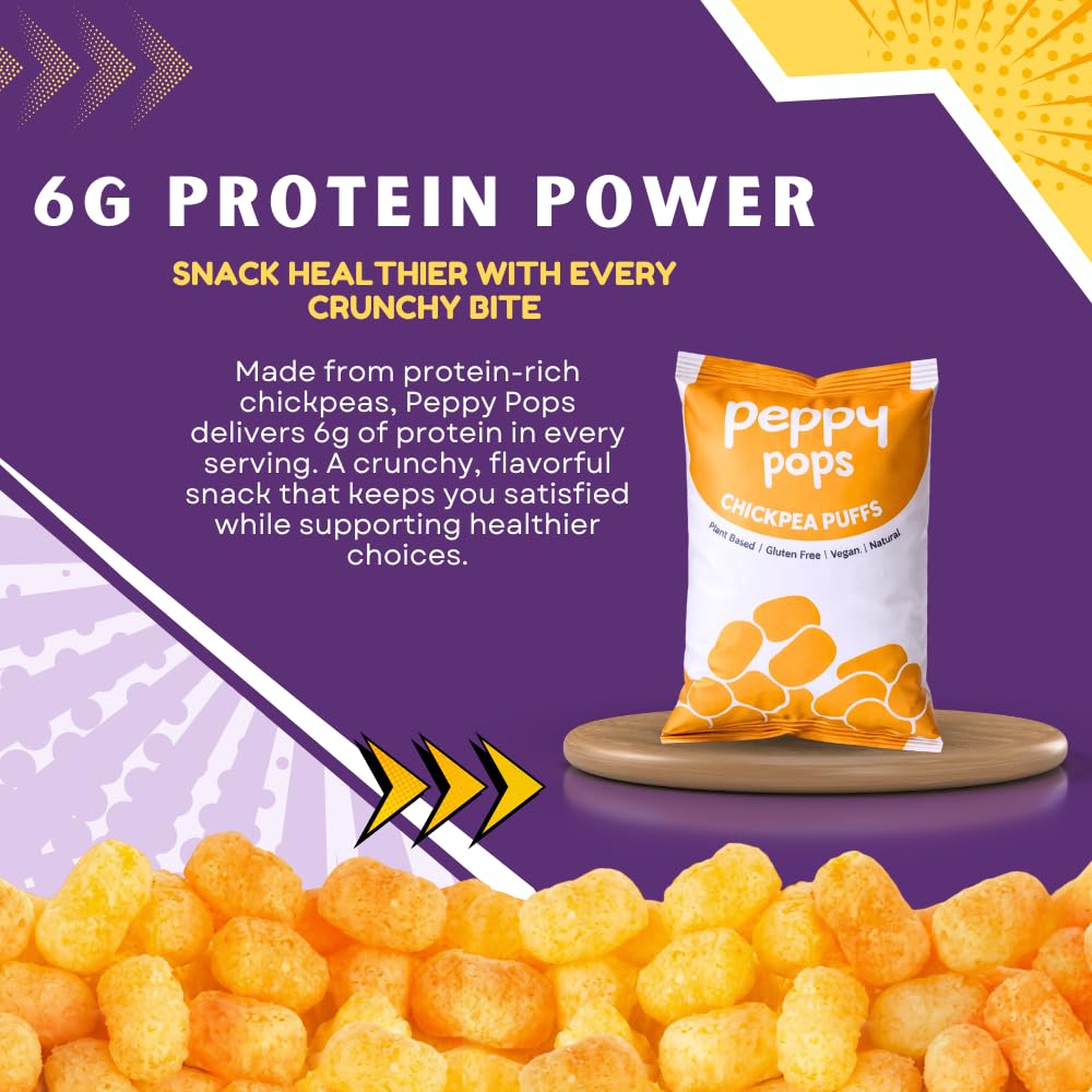 Peppy Pops Chickpea Puffs Party Mix Variety Pack - 6 Pack, 12 oz | 6 Assorted Flavors High Protein Crunchy Snacks | Includes Cheese, BBQ, Schezwan, Pizza, Mint & Masala Flavors | 6g Protein Per Bag