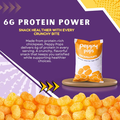 Peppy Pops Chickpea Puffs Party Mix Variety Pack - 6 Pack, 12 oz | 6 Assorted Flavors High Protein Crunchy Snacks | Includes Cheese, BBQ, Schezwan, Pizza, Mint & Masala Flavors | 6g Protein Per Bag