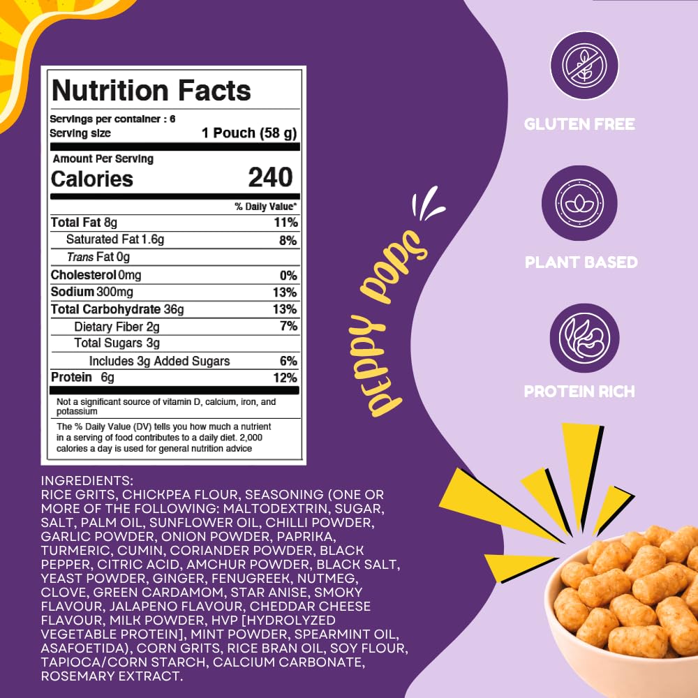 Peppy Pops Chickpea Puffs Party Mix Variety Pack - 6 Pack, 12 oz | 6 Assorted Flavors High Protein Crunchy Snacks | Includes Cheese, BBQ, Schezwan, Pizza, Mint & Masala Flavors | 6g Protein Per Bag