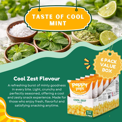 Peppy Pops Chickpea Puffs Cool Zest Flavor - 6 Pack, 12 oz | Refreshing Mint Flavored High Protein Snacks | Healthy Alternative to Chips and Better-for-You Crunchy Snack with 6g Protein Per Bag