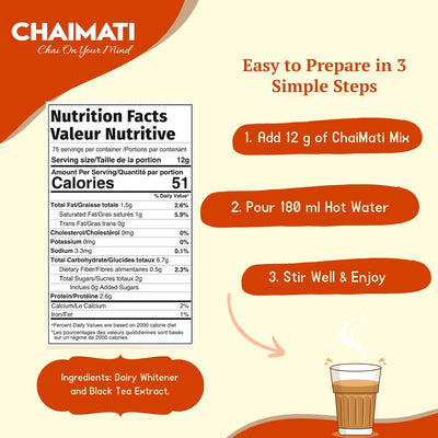 Chaimati Unsweetened Original Chai Mix, 2 LB (908 gm) | No Added Sugar, Gluten Free, Dairy Based | Instant Powdered Tea, Makes 75 Cups | Ready in Seconds | No Artificial Flavors | Hot or Iced
