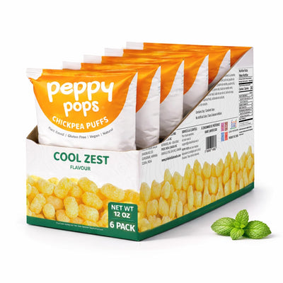 Peppy Pops Chickpea Puffs Cool Zest Flavor - 6 Pack, 12 oz | Refreshing Mint Flavored High Protein Snacks | Healthy Alternative to Chips and Better-for-You Crunchy Snack with 6g Protein Per Bag