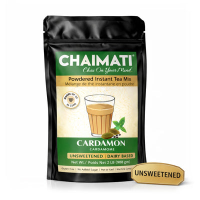 Chaimati Unsweetened Cardamom Chai Mix, 2 LB (908 gm) | No Added Sugar, Gluten Free, Dairy Based | Instant Powdered Tea, Makes 75 Cups | Natural Cardamom Flavor | Ready in Seconds | Hot or Iced