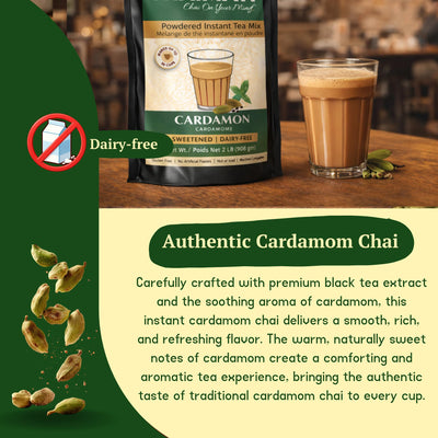 Chaimati Cardamom Dairy-Free Chai Mix, 2 LB (908 gm) | Sweetened, Vegan, Gluten Free, No Artificial Flavors | Instant Powdered Tea, Makes 30 Cups | Elaichi Flavor | Ready in Seconds | Hot or Iced