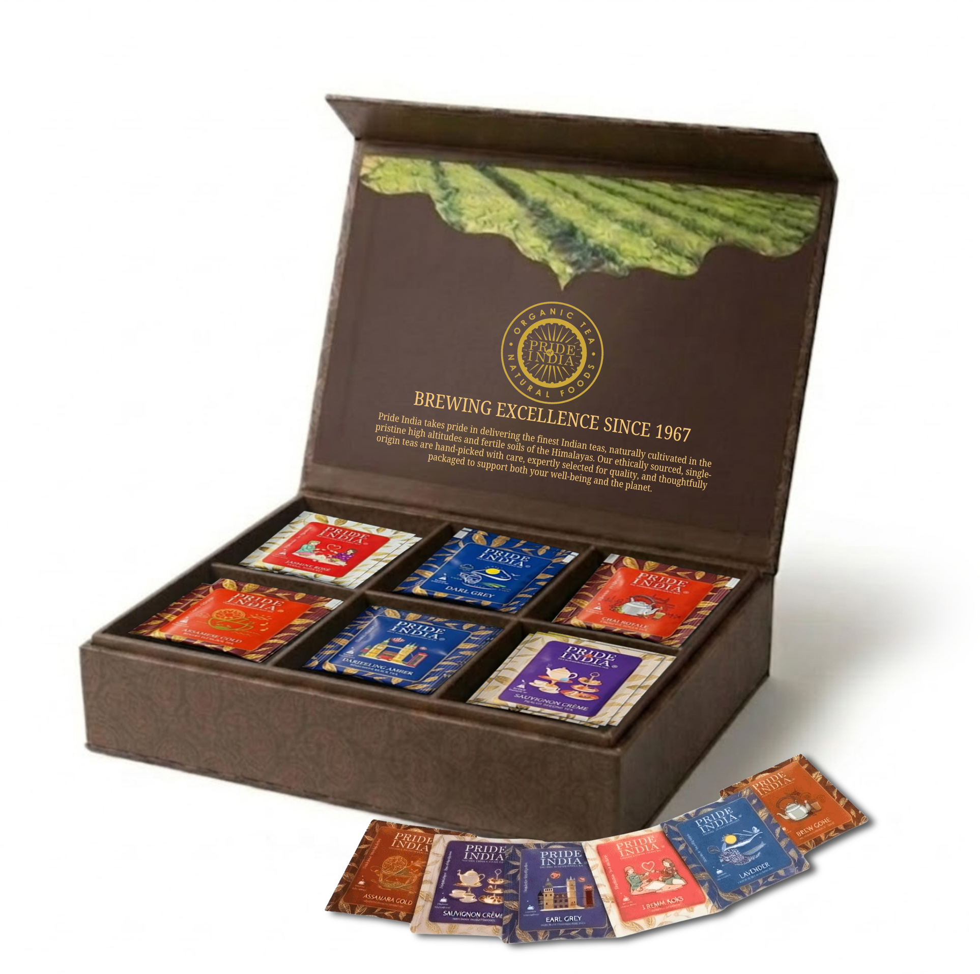 Premium Tea Chest – 6 Flavors, 72 Tea Bags (Classic & Herbal Options) - Pride Of India