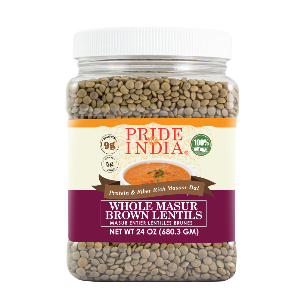 Indian Whole Brown Crimson Lentils - Protein & Fiber Rich Masoor Whole Jar - Pride Of India