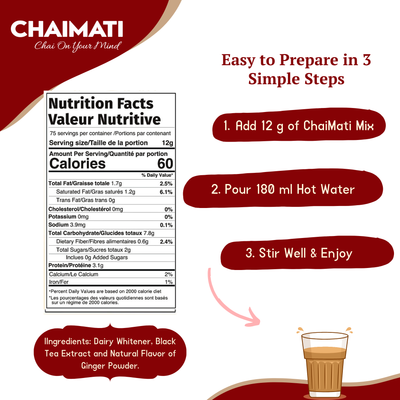 CHAIMATI Unsweetened Instant Ginger Chai Latte Premix - 2 lb
