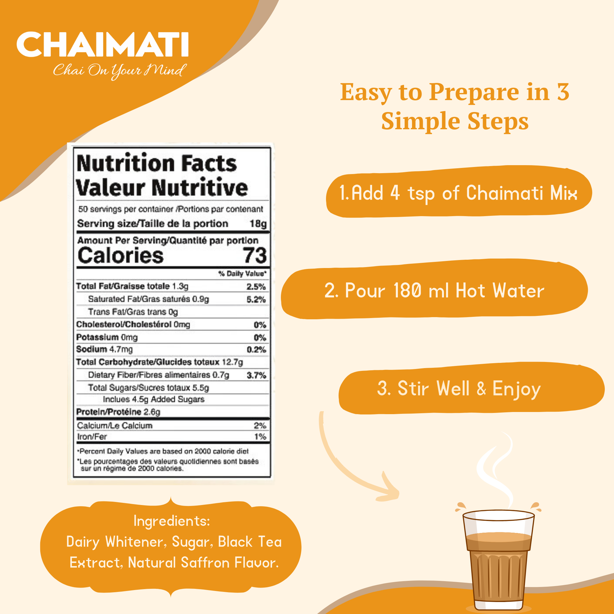 CHAIMATI Sweetened Instant Saffron Chai Latte Premix - 2 lb