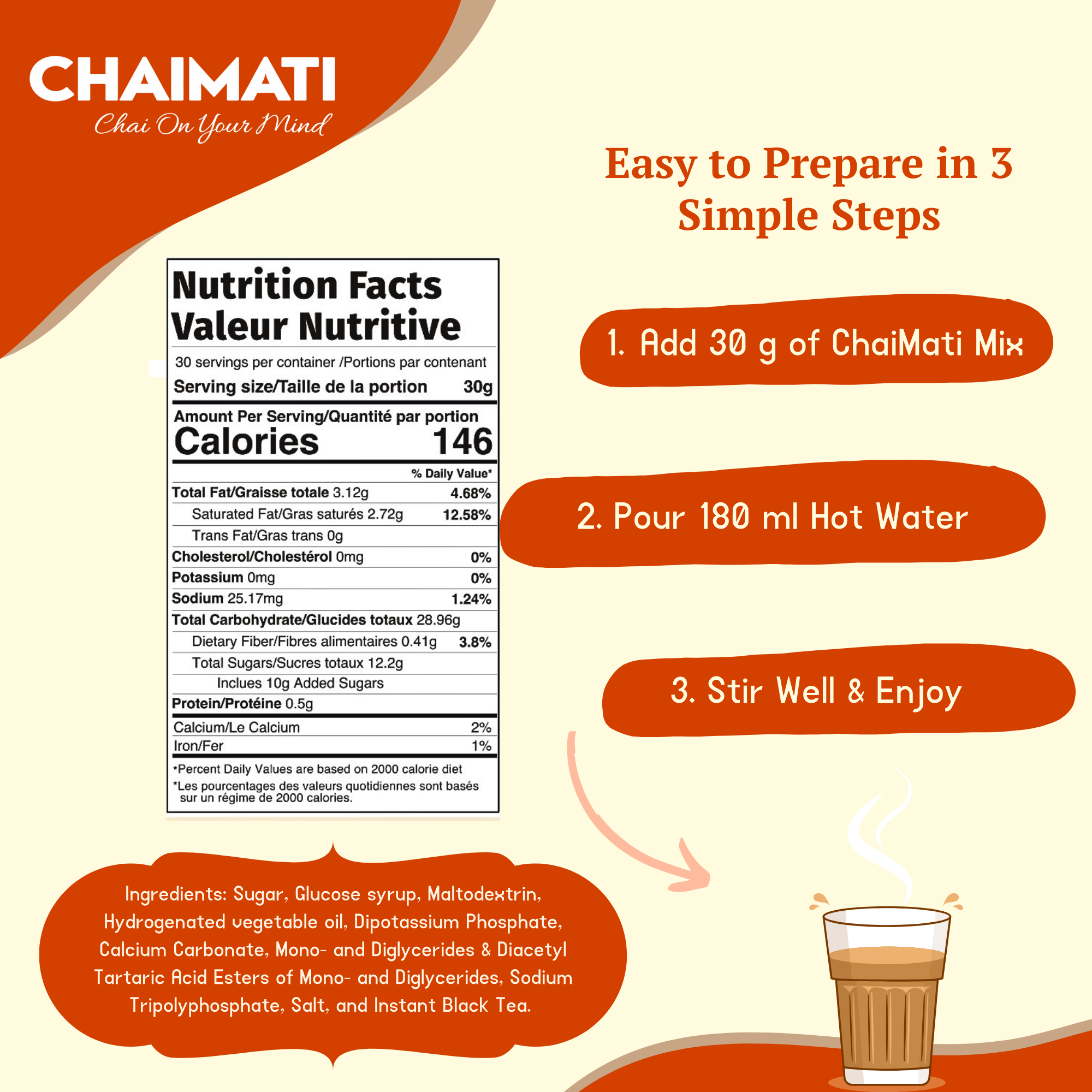 CHAIMATI Sweetened Dairy-Free Instant Original Chai Latte Premix - 2 lb