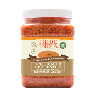 Indian Split Masur Red Lentils - Protein & Fiber Rich Masoor Dal Jar - Pride Of India