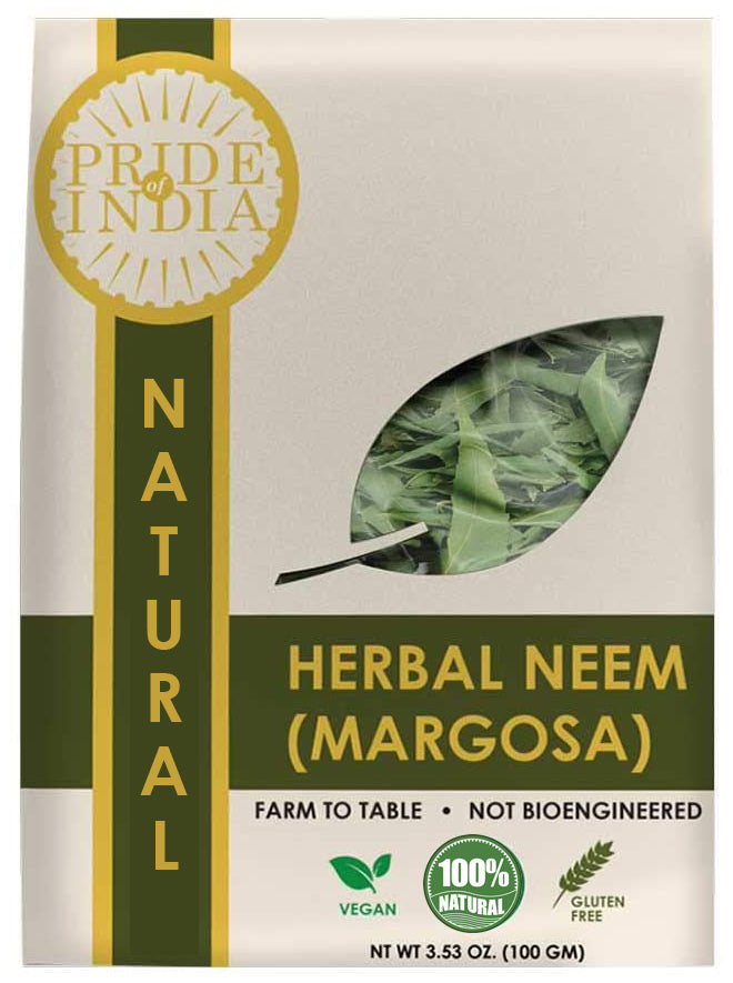 Natural Neem (Margosa) Herb Whole Leaf, 3.53oz (100gm) Pack - Pride Of India