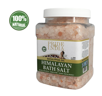 Himalayan Pink Bathing Salt - Enriched w/ Eucalyptus Oil and 84+ Minerals, 2.5 Pound (40oz) Jars - Pride Of India